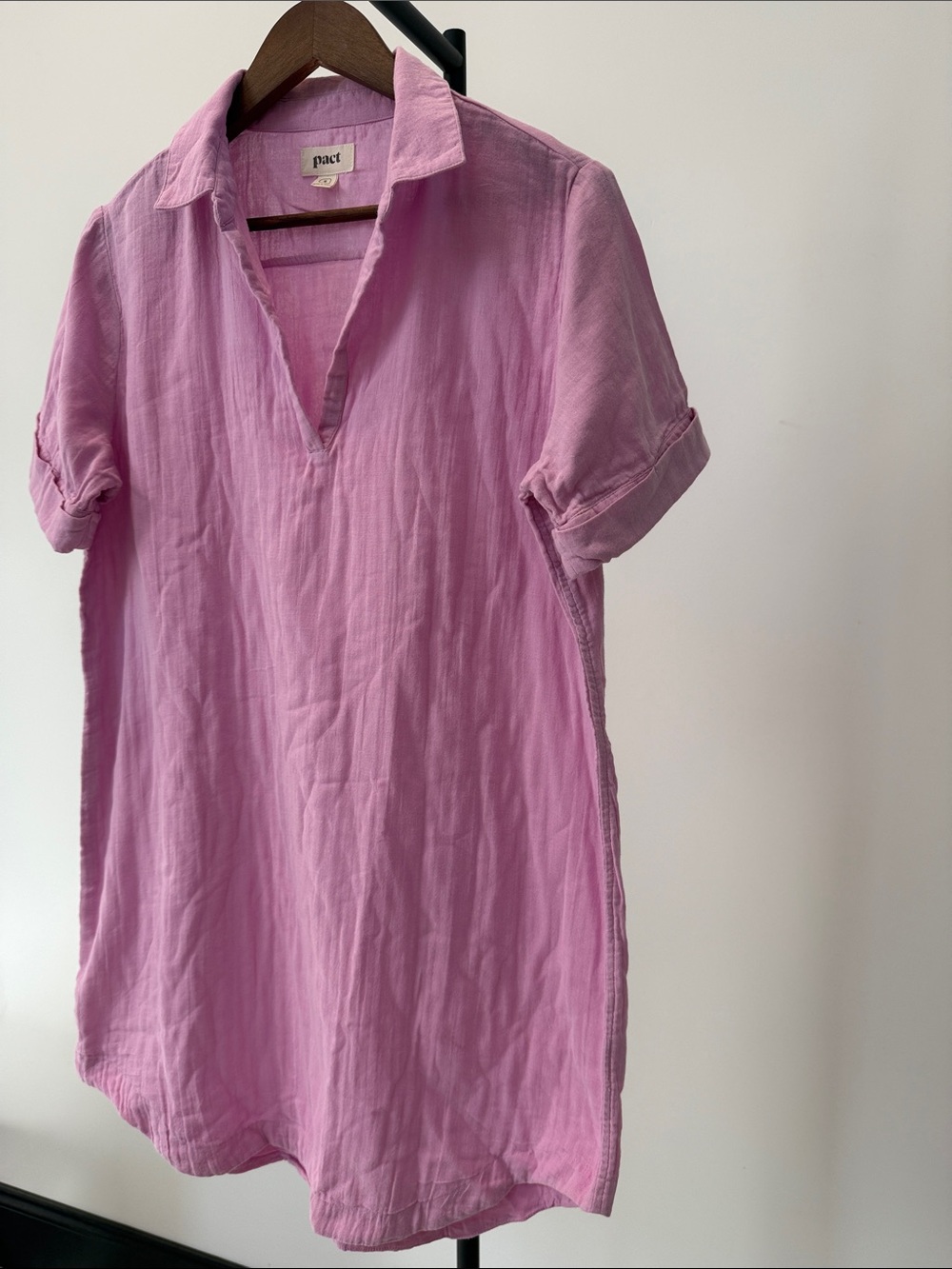 Pact Organic Cotton Coastal Double Gauze Beach Cover-Up Dress Lilac Pink. Small - Picture 5 of 10